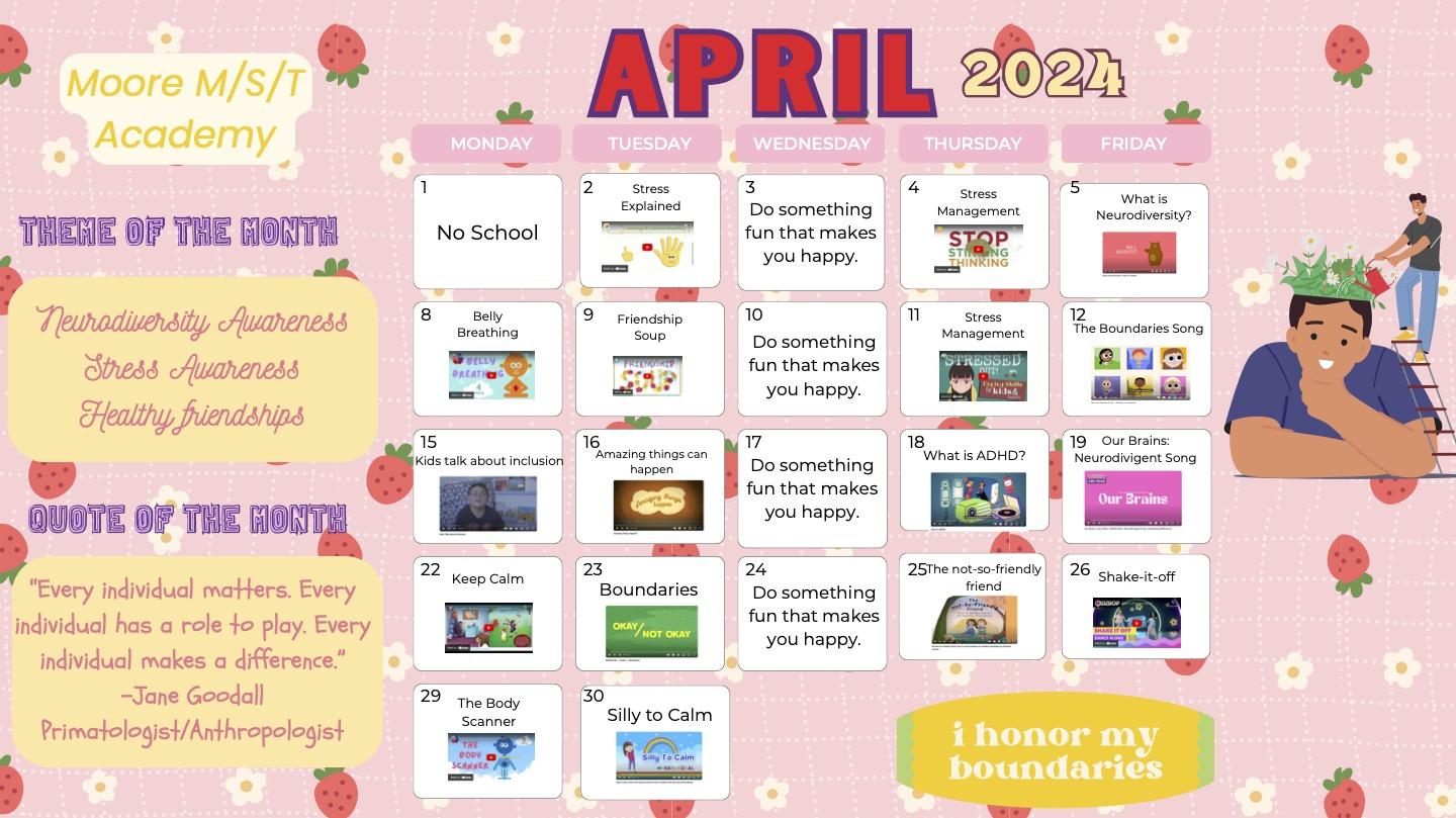 April SEL calendar